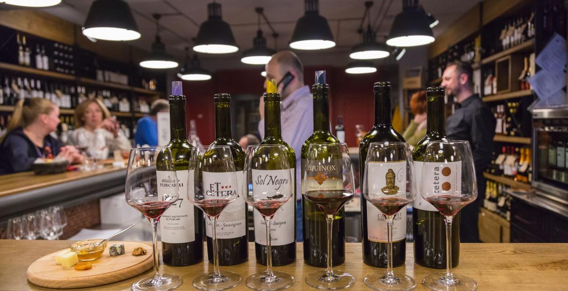 tasting of Moldavian Cabernet wines in the vinotheque